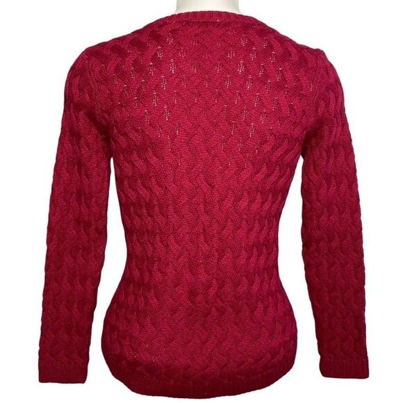 Jeanne Pierre Sweater Top Women's SMALL Dark‎ Red Cable Knit Crewneck Cotton NEW - Picture 2 of 9